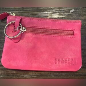 Barneys New York Pink Leather Coin & Key Pouch Mini Zip Wallet